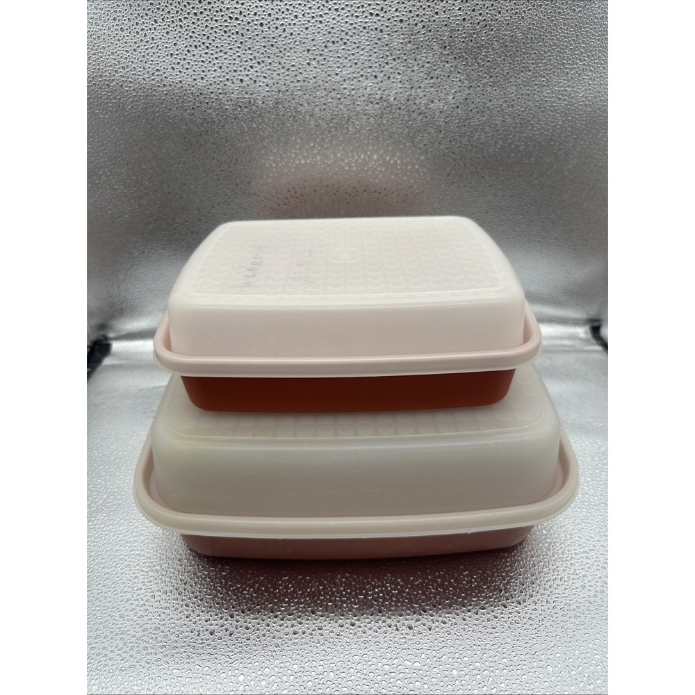 Tupperware Vintage Meat Keeper Marinade Container Set of 2 PAPRIKA RED W/ Lids